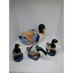 Porcelain Ducks, Made in occupied Japan, Hand Painted, Mallard Family